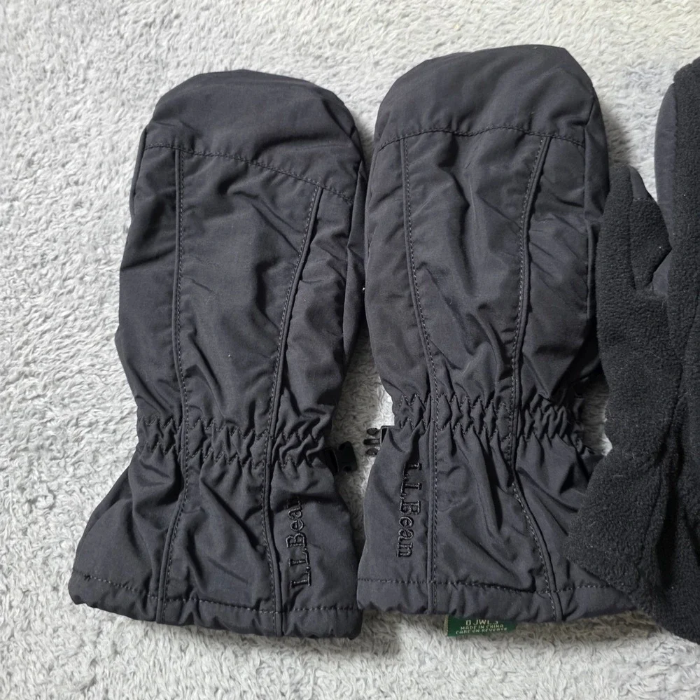 L.L. Bean Womens Large 3-in-1 Mittens Black Insulated Nylon Fleece Liners OJWC3